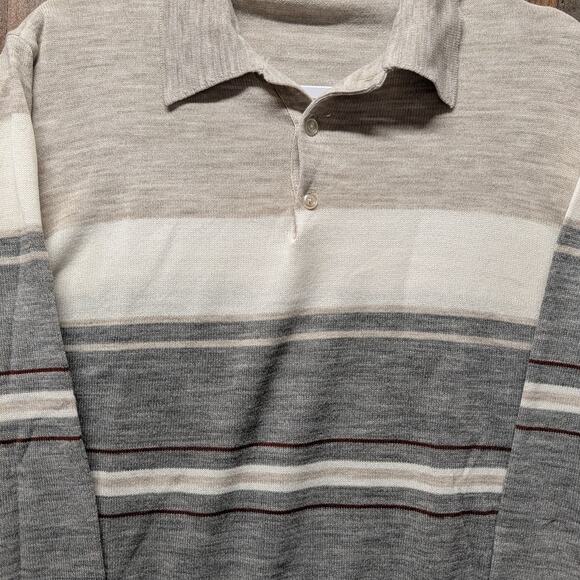 70s / 80s Striped Collared Long Sleeve Polo Shirt - Picture 3 of 6